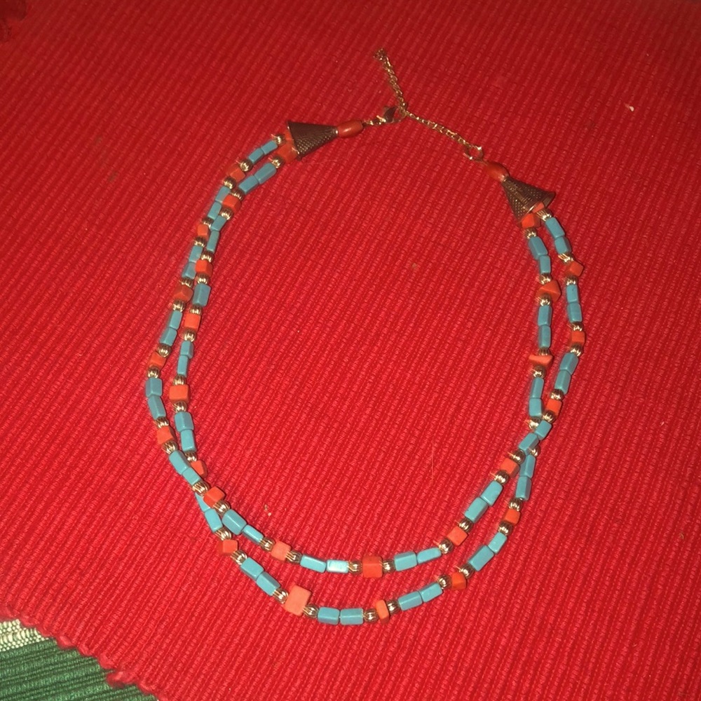 Cute 2 strand howlite turquoise and coral bead necklace